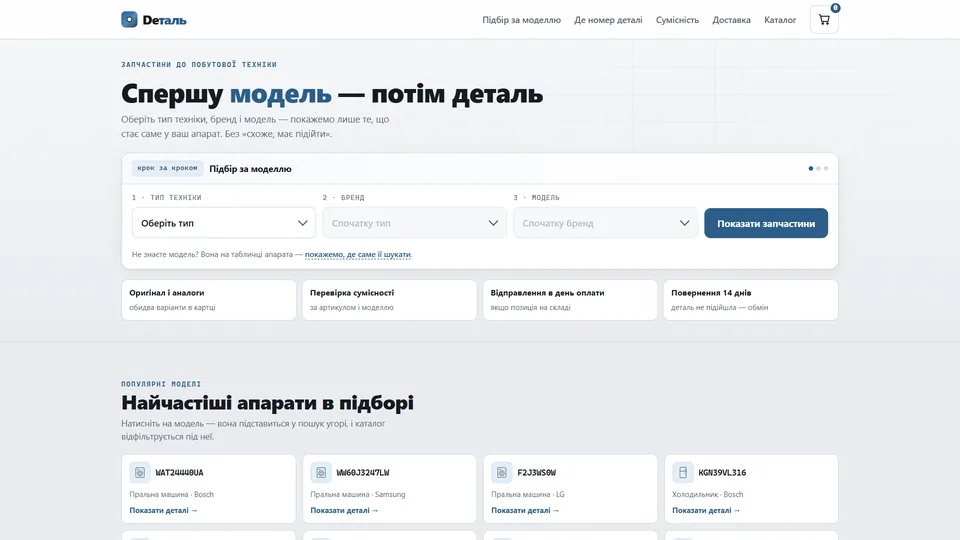 Hledání podle modelu — díly pro spotřebiče